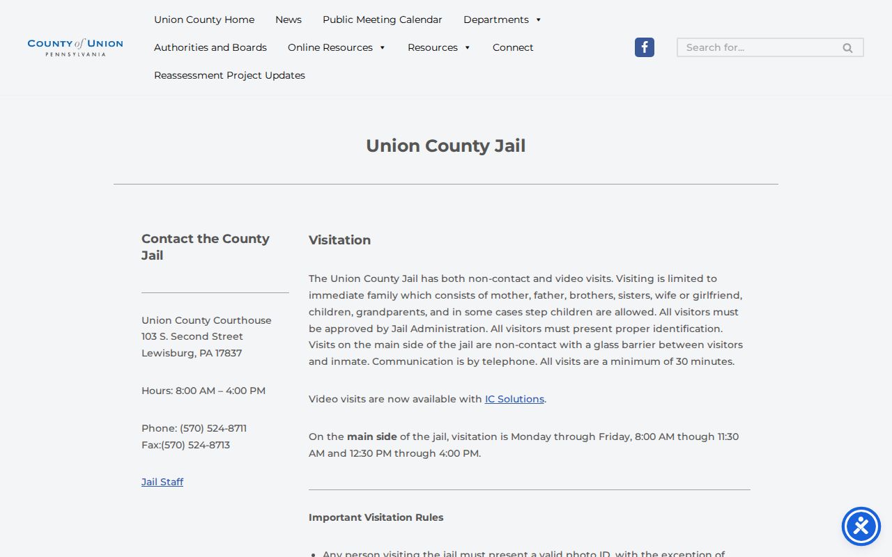 Union County Jail official contact page for release record questions