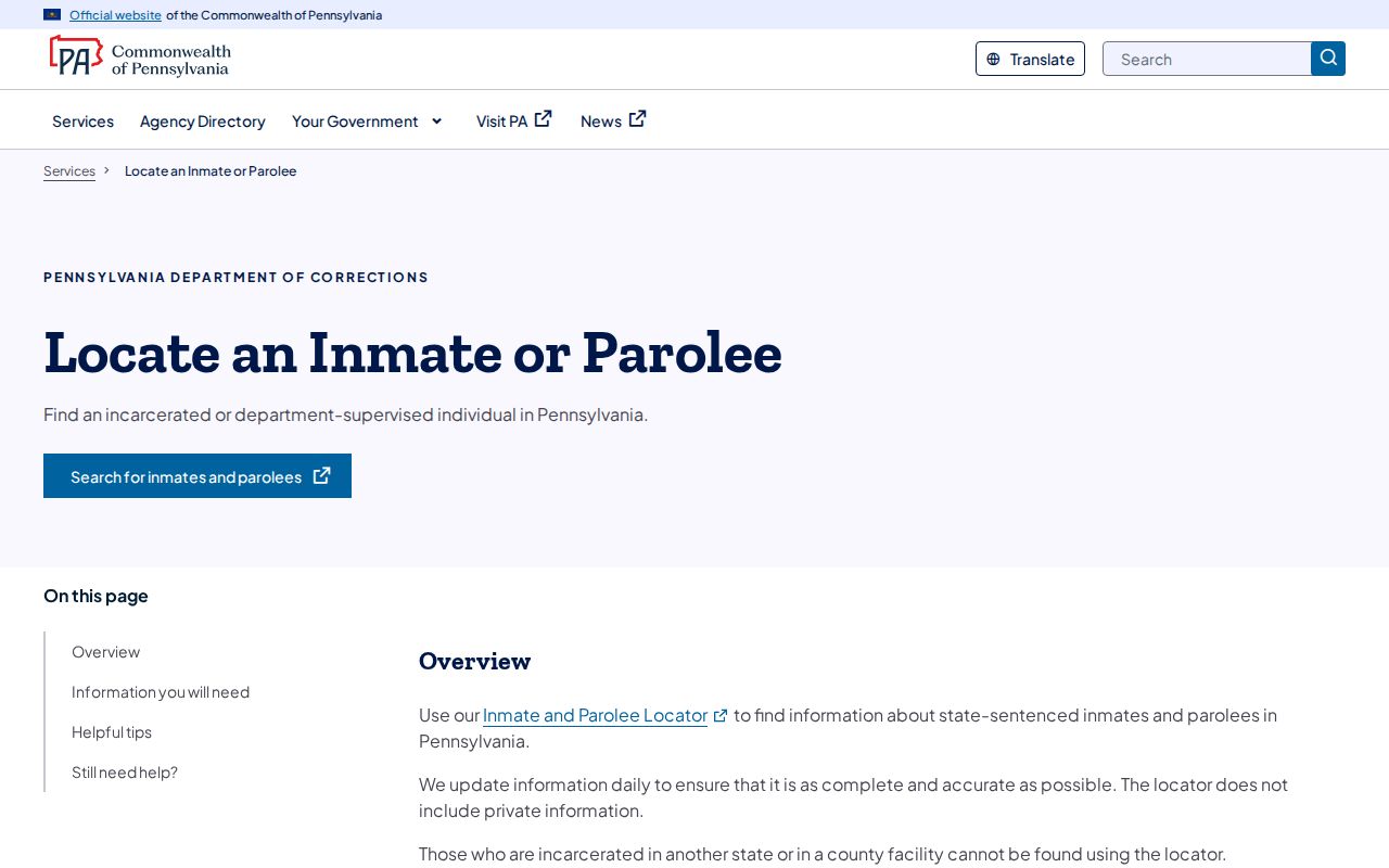 PADOC locator instructions for Union County inmate release date research
