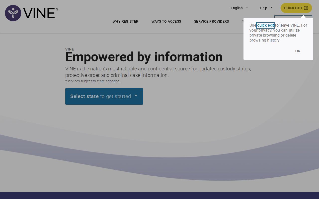 Union County VINELink release search and notification screens for Pennsylvania